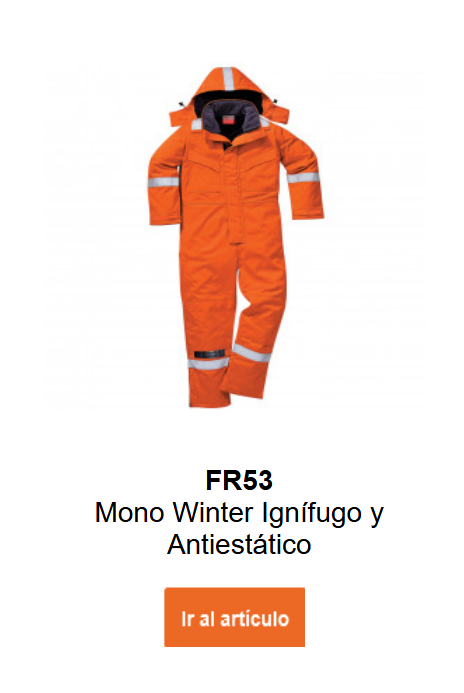 Imagen del mono de invierno ign&iacute;fugo y antiest&aacute;tico Bizflame FR53 en color naranja con bandas reflectantes.