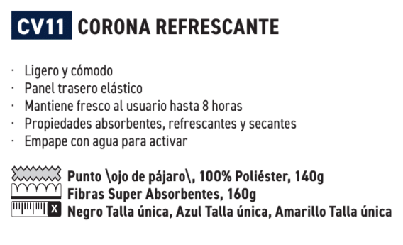 Descripción de las características del sombrero refrigerante CV11 con enlace al artículo. Si sigues el enlace encontrarás las descripciones en detalle.