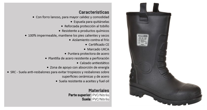 Zapato de seguridad negro S5 Neptun Rigger CI FW75 con descripción de las características del artículo y enlace al artículo.