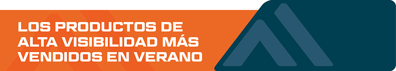 Banner en naranja/azul con la inscripción: Éxito de ventas de alta visibilidad para el verano.