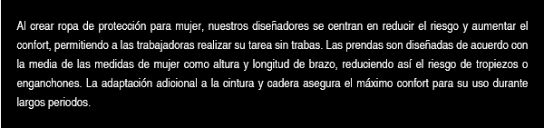 Texto informativo sobre las cualidades específicas de la ropa de alta visibilidad para mujer de Portwest.