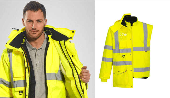 Trabajador con chaqueta multifuncional Portwest Hi-Vis