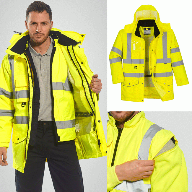 Trabajador con chaqueta multifuncional Portwest Hi-Vis