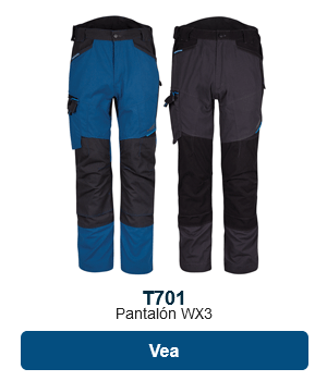 Pantalón de servicio T701 en azul y gris con enlace al producto.